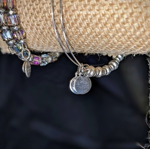 Pair of "Vintage Sixty-Six" Beaded Silver Bangle Bracelets by Alex and Ani - Picture 4 of 9